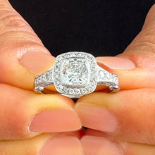 Load image into Gallery viewer, GIA Certified 14k Solid White Gold Cushion And Round Cut Diamond Engagement Ring Bridal Wedding Bezel Set Halo 1.70ct F-VS2