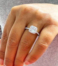Load image into Gallery viewer, 14K Solid White Gold Cushion Cut Moissanite And Natural Round Cut Diamond Engagement Ring Bridal Wedding Halo Propose 2.00ctw