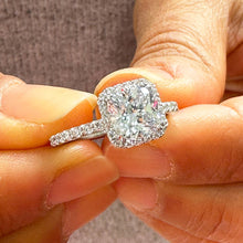 Load image into Gallery viewer, 14K Solid White Gold Natural Cushion And Round Cut Diamond Engagement Ring Bridal Wedding Halo Propose 2.00ctw