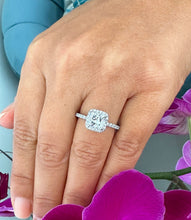 Load image into Gallery viewer, 14K Solid White Gold Cushion Cut Moissanite And Natural Round Cut Diamond Engagement Ring Bridal Wedding Halo Propose 2.00ctw