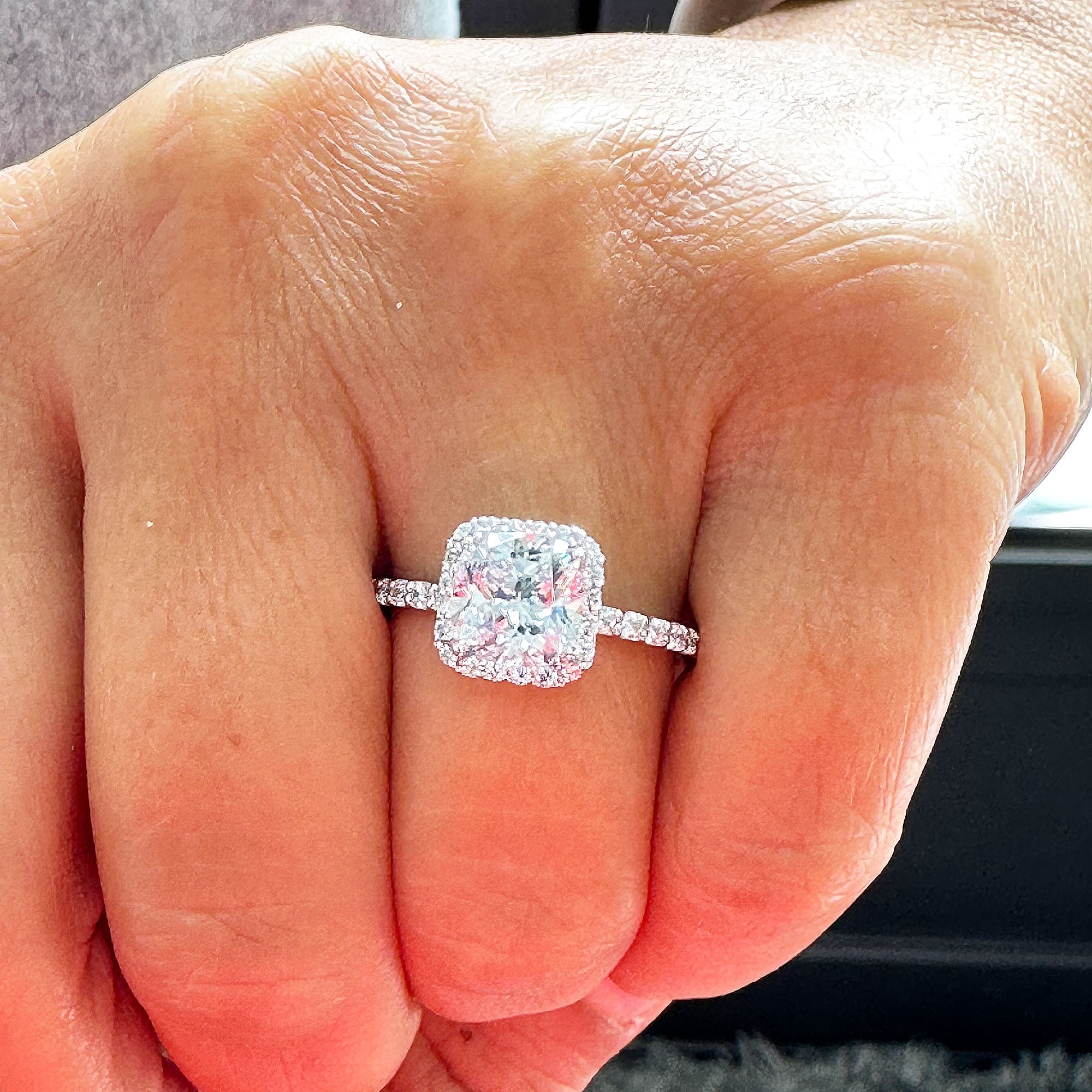 14K Solid White Gold Natural Cushion And Round Cut Diamond Engagement Ring Bridal Wedding Halo Propose