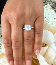 Load image into Gallery viewer, 14K Solid White Gold Cushion Cut Moissanite And Natural Round Cut Diamond Engagement Ring Bridal Wedding Halo Propose 2.00ctw