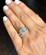 Load image into Gallery viewer, 14K Solid White Gold Cushion Cut Forever One Moissanite And Natural Round Cut Diamond Engagement Ring Bridal Wedding Halo Propose 2.00ctw