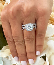 Load image into Gallery viewer, 14k Solid White Gold Cushion Cut and Round Cut Natural Diamond Engagement Ring And Band Art Deco Halo Wedding Set 2.50ct