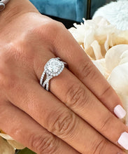 Load image into Gallery viewer, 14K Solid White Gold Cushion Cut Forever One Moissanite And Natural Round Cut Diamond Engagement Ring Bridal Wedding Halo Propose 2.00ctw