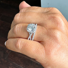 Load image into Gallery viewer, GIA 14k Solid White Gold Cushion Cut and Round Cut Diamond Engagement Ring And Band Art Deco Halo Wedding Set 3.00ct F-VS2