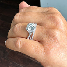 Load image into Gallery viewer, 14K Solid White Gold Cushion Cut Forever One Moissanite And Natural Round Cut Diamond Engagement Ring Bridal Wedding Halo Propose 2.00ctw