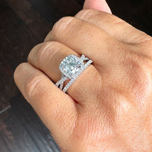 Load image into Gallery viewer, 14K Solid White Gold Cushion Cut Forever One Moissanite And Natural Round Cut Diamond Engagement Ring Bridal Wedding Halo Propose 2.00ctw