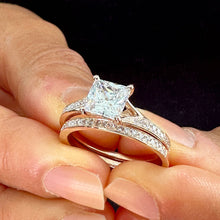 Load image into Gallery viewer, 14k Rose Gold Princess Cut Forever One Moissanite and Natural Diamond Engagement Ring And Band Wedding, Anniversary Bridal 2.10ct