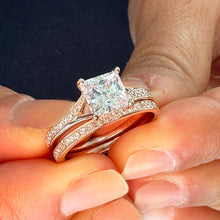 Load image into Gallery viewer, 14k Rose Gold Princess Cut Forever One Moissanite and Natural Diamond Engagement Ring And Band Wedding, Anniversary Bridal 2.10ct
