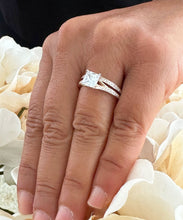 Load image into Gallery viewer, 14k Rose Gold Princess Cut Forever One Moissanite and Natural Diamond Engagement Ring And Band Wedding, Anniversary Bridal 2.10ct