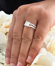 Load image into Gallery viewer, 14k Rose Gold Princess Cut Moissanite and Natural Diamond Engagement Ring And Band Wedding, Anniversary Bridal 2.10ct