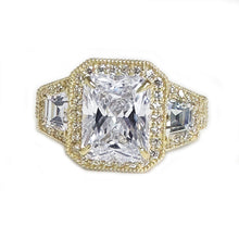 Load image into Gallery viewer, GIA Certified 14k Solid Yellow Gold Radiant Cut And Round And Trapezoids Cut Diamonds Engagement Ring 3.50ctw F-VS2
