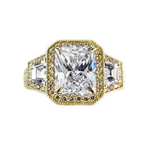Load image into Gallery viewer, GIA Certified 14k Solid Yellow Gold Radiant Cut And Round And Trapezoids Cut Diamonds Engagement Ring 3.50ctw F-VS2
