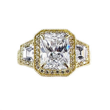 Load image into Gallery viewer, Copy of GIA Certified 14k Solid Yellow Gold Radiant Cut And Round And Trapezoids Cut Diamonds Engagement Ring 3.50ctw F-VS2