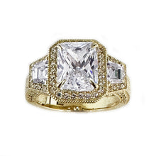 Load image into Gallery viewer, GIA Certified 14k Solid Yellow Gold Radiant Cut And Round And Trapezoids Cut Diamonds Engagement Ring 3.50ctw F-VS2