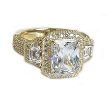 Load image into Gallery viewer, GIA Certified 14k Solid Yellow Gold Radiant Cut And Round And Trapezoids Cut Diamonds Engagement Ring 3.50ctw F-VS2