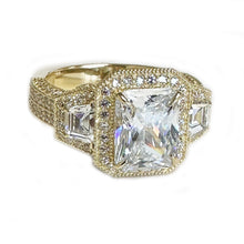 Load image into Gallery viewer, Copy of GIA Certified 14k Solid Yellow Gold Radiant Cut And Round And Trapezoids Cut Diamonds Engagement Ring 3.50ctw F-VS2