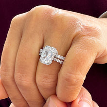 Load image into Gallery viewer, 14K Solid White Gold Radiant Cut Forever One Moissanite And Round Natural Diamond Engagement Ring And Band Wedding Set 4.00ctw