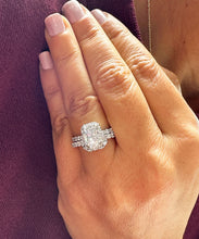 Load image into Gallery viewer, 14K Solid White Gold Radiant Cut Moissanite And Round Natural Diamond Engagement Ring And Band Wedding Set 4.00ctw