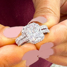 Load image into Gallery viewer, 14K Solid White Gold Radiant Cut Moissanite And Round Natural Diamond Engagement Ring And Band Wedding Set 4.00ctw