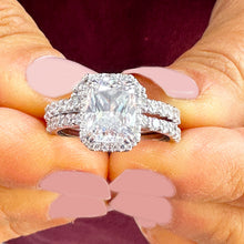 Load image into Gallery viewer, 14K Solid White Gold Radiant Cut Forever One Moissanite And Round Natural Diamond Engagement Ring And Band Wedding Set 4.00ctw