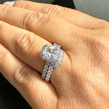 Load image into Gallery viewer, 14K Solid White Gold Radiant Cut Forever One Moissanite And Round Natural Diamond Engagement Ring And Band Wedding Set 4.00ctw