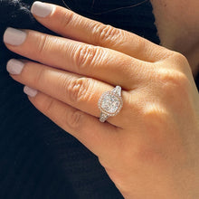 Load image into Gallery viewer, 14k Solid White And Rose Gold Cushion Cut Moissanite and Natural Diamond Bezel Engagement Ring Bridal Halo 3.40ctw