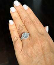 Load image into Gallery viewer, 14k Solid White And Rose Gold Cushion Cut Forever One Moissanite and Natural Diamond Bezel Engagement Ring Bridal Halo 3.40ctw