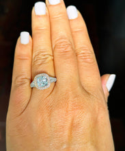 Load image into Gallery viewer, 14k Solid White And Rose Gold Cushion Cut Moissanite and Natural Diamond Bezel Engagement Ring Bridal Halo 3.40ctw