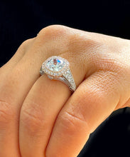 Load image into Gallery viewer, 14k Solid White And Rose Gold Cushion Cut Moissanite and Natural Diamond Bezel Engagement Ring Bridal Halo 3.40ctw