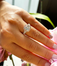 Load image into Gallery viewer, 14k Solid White And Rose Gold Cushion Cut Forever One Moissanite and Natural Diamond Bezel Engagement Ring Bridal Halo 3.40ctw