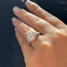 Load image into Gallery viewer, GIA Certified 14k Solid White And Rose Gold Cushion And Round Cut Diamond Engagement Ring Bridal Wedding Bezel Set Halo 3.40ct F-VS2