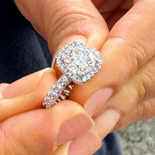 Load image into Gallery viewer, Eternity Style 14k Solid White Gold Round Cut Moissanite And Natural Round Diamonds Engagement Ring Bridal Halo 3.00ctw