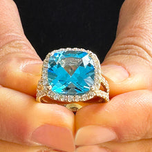 Load image into Gallery viewer, 14K Yellow Gold Cushion Cut Blue Topaz And Diamonds Engagement Ring Wedding, Anniversary, Natural Diamonds, Bridal Halo Large 4.70ctw