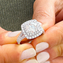 Load image into Gallery viewer, Double Halo Women's 14k solid white gold cushion cut moissanite and natural diamond engagement ring Bridal Wedding Halo 2.80ct