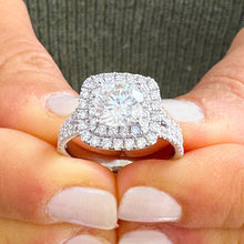 Load image into Gallery viewer, GIA Certified Double Halo Women's 14k Solid White Gold Cushion And Round Cut Diamond Engagement Ring Bridal Wedding Halo 3.00ct F-VS2