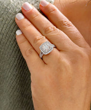 Load image into Gallery viewer, Double Halo Women's 14k solid white gold cushion cut forever one moissanite and natural diamond engagement ring Bridal Wedding Halo 2.80ct