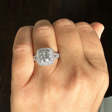 Load image into Gallery viewer, Double Halo Women's 14k solid white gold cushion cut moissanite and natural diamond engagement ring Bridal Wedding Halo 2.80ct