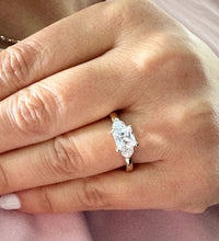 Load image into Gallery viewer, 14K Solid Yellow Gold Princess Shape And Round Cut Moissanite Engagement Ring Art Deco Three Stone Style 2.20ctw