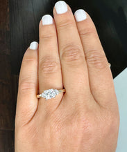 Load image into Gallery viewer, Large 14K Solid Yellow Gold Princess Shape And Round Cut Forever One Moissanite Engagement Ring Art Deco Three Stone Style 2.20ctw