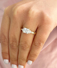 Load image into Gallery viewer, 14K Solid Yellow Gold Princess Shape And Round Cut Moissanite Engagement Ring Art Deco Three Stone Style 2.20ctw
