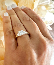 Load image into Gallery viewer, 14K Solid Yellow Gold Princess Shape And Round Cut Moissanite Engagement Ring Art Deco Three Stone Style 2.20ctw