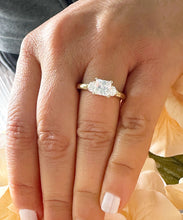 Load image into Gallery viewer, Large 14K Solid Yellow Gold Princess Shape And Round Cut Forever One Moissanite Engagement Ring Art Deco Three Stone Style 2.20ctw