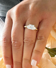 Load image into Gallery viewer, GIA Certified 14K Solid Yellow Gold Princess Shape And Round Cut Diamond Engagement Ring Art Deco Three Stone Style 2.00ctw