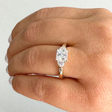 Load image into Gallery viewer, Large 14K Solid Yellow Gold Princess Shape And Round Cut Forever One Moissanite Engagement Ring Art Deco Three Stone Style 2.20ctw