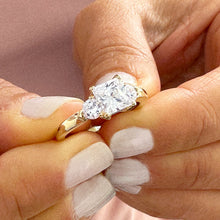 Load image into Gallery viewer, Large 14K Solid Yellow Gold Princess Shape And Round Cut Forever One Moissanite Engagement Ring Art Deco Three Stone Style 2.20ctw