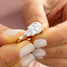 Load image into Gallery viewer, 14K Solid Yellow Gold Princess Shape And Round Cut Moissanite Engagement Ring Art Deco Three Stone Style 2.20ctw