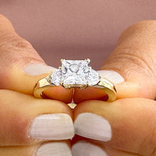 Load image into Gallery viewer, 14K Solid Yellow Gold Princess Shape And Round Cut Moissanite Engagement Ring Art Deco Three Stone Style 2.20ctw