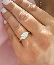 Load image into Gallery viewer, 14K Solid Yellow Gold Princess Shape And Round Cut Moissanite Engagement Ring Art Deco Three Stone Style 2.20ctw